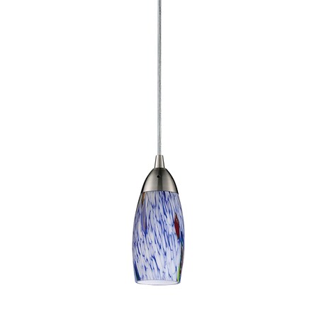 Elk Lighting Milan 1-Light Mini Pendant in Satin Nickel with Starburst Blue Glass 110-1BL